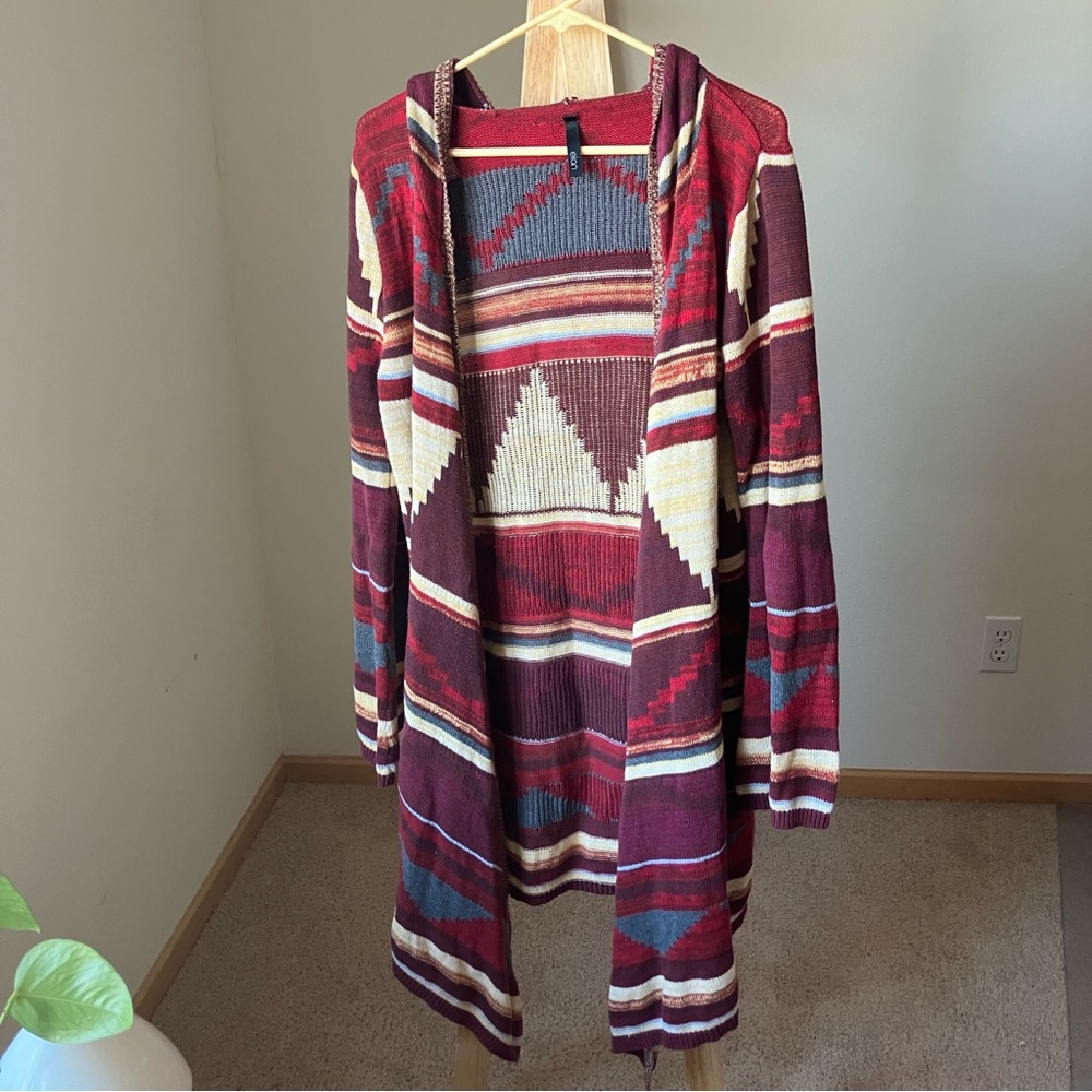 Elan Women’s Multicolor Hooded Cardigan Geometric Western Boho